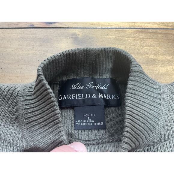 Alex Garfield Garfield & Marks Size Large Olive Green Silk Top - Picture 4 of 7